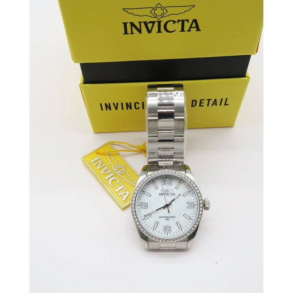 Invicta Specialty Lautus Unisex 38mm Silver Tone Mother of Pearl Crystal Bezel